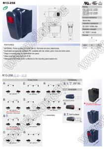 R13-258BT-01-R переключатель клавишный; 3P SPST (с подсветкой) off-on