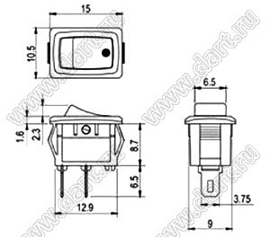 R13-296A-05 переключатель клавишный миниатюрный; 2P SPST off-on