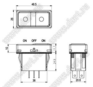 R13-294A2-01-BBNR переключатель клавишный; 2P SPST off-on