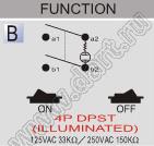 R13-30B-01 переключатель клавишный; 4P DPST (с подсветкой) on-off; с подсветкой