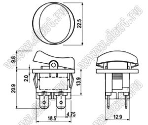 R13-261A-02 переключатель клавишный; 4P DPST off-on