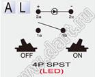 R13-290AL1-05 переключатель клавишный миниатюрный; 4P SPST (светодиод) off-on