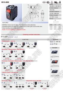 R13-205B-01-R переключатель клавишный; 3P SPST (неон) off-on; красный