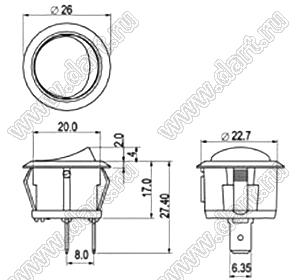 R13-293A-01-W переключатель клавишный; 2P SPST off-on