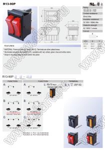 R13-90PBB-01 переключатель клавишный; красный / красный