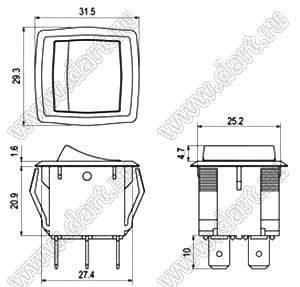 R13-240C-01 переключатель клавишный; 6P DPDT on-on