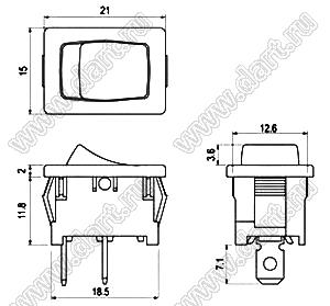 R13-166A-02-R переключатель клавишный; 2P SPST off-on