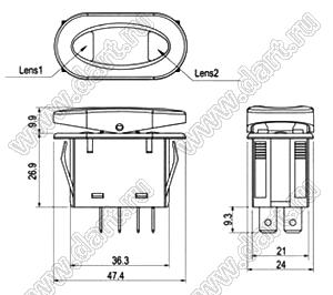 R13-271A3-01-BBRG переключатель клавишный; 2P SPST off-on