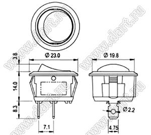 R13-1208A-02 переключатель клавишный миниатюрный; 2P SPST off-on