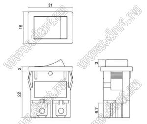 R13-73A1A-02 переключатель клавишный; 2P SPST off-on