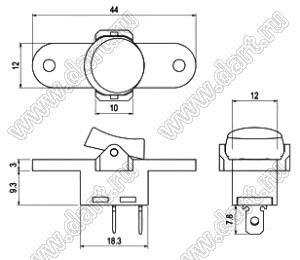 R13-235B-02-BR переключатель клавишный; 3P SPST (с подсветкой) off-on