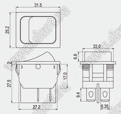 R13-117B-01-R переключатель клавишный; 4P DPST (с подсветкой) off-on; красный