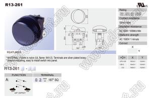 R13-261A-02 переключатель клавишный; 4P DPST off-on