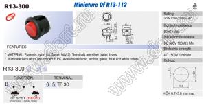 R13-300B-05-G переключатель клавишный миниатюрный; 3P SPST (неон) off-on