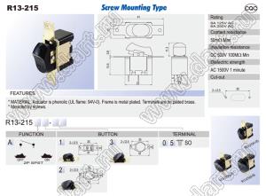 R13-215A1-05 переключатель клавишный; 2P SPST off-on