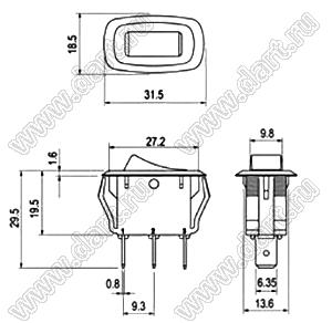 R13-1205A-01 переключатель клавишный миниатюрный; 2P SPST off-on