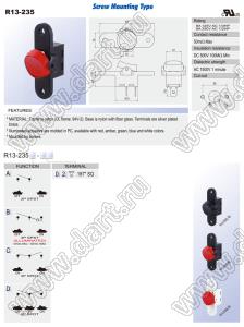 R13-235B-02-BR переключатель клавишный; 3P SPST (с подсветкой) off-on