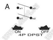 R13-73AA-02 переключатель клавишный; 4P DPST off-on