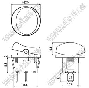 R13-1211A-02 переключатель клавишный миниатюрный; 2P SPST off-on