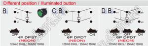 R13-244B-02-Y переключатель клавишный; 4P DPST (неон) off-on