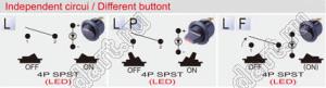 R13-112L-02 переключатель клавишный; 4P SPST (светодиод) off-on (независимый контур)