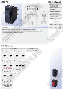 R13-72B-01-G переключатель клавишный; 3P SPST (с подсветкой) off-on; зеленый