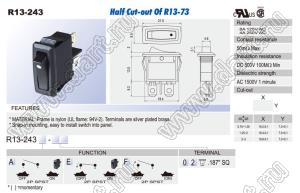 R13-243A-02 переключатель клавишный; 2P SPST off-on