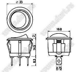 R13-112AS-02 переключатель клавишный; 2P SPST off-on