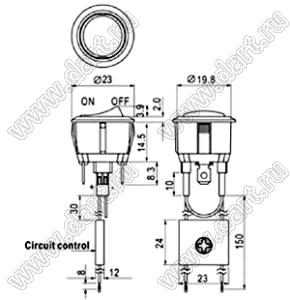 R13-112xH-02-W4-U переключатель клавишный; 2P SPST off-on