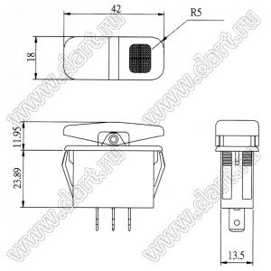 R13-258B-01-R переключатель клавишный; 3P SPST (с подсветкой) off-on