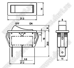 R13-221A1-01 переключатель клавишный; 2P SPST off-on