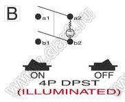 R13-117B-01-A переключатель клавишный; 4P DPST (с подсветкой) off-on; желтый