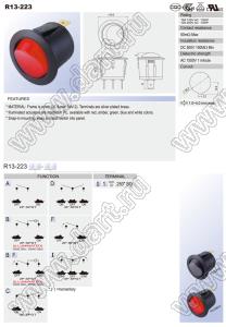 R13-223A-01 переключатель клавишный; 2P SPST off-on