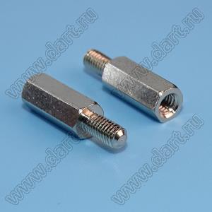 PCHSN-11N стойка шестигранная с внутренней и наружной резьбами; M3x0,5; SW=4,8мм; L=11,0мм; латунь никелированная