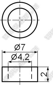 CYX LED-7G*2 стойка круглая D=7,0мм; d=4,2мм; A=2,0мм; нейлон-66 (94V-2); d=мм; D=мм; d=4,2мм; D=7,0мм; нейлон-66; натуральный; нейлон-66 (UL); нейлон-66 (UL)