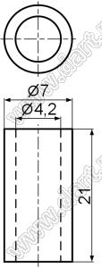 CYX LED-7G*21 стойка круглая D=7,0мм; d=4,2мм; A=21,0мм; нейлон-66 (94V-2); d=мм; D=мм; d=4,2мм; D=7,0мм; нейлон-66; натуральный; нейлон-66 (UL); нейлон-66 (UL)