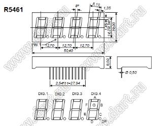 BJ5461EE индикатор светодиодный; 0.56"; 4-разр.; 7-сегм.; оранжевый; общий катод