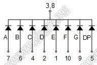 BJ2181AB индикатор светодиодный; 0.28"; 1-разр.; 7-сегм.; синий; общий катод