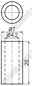 CYX LED-7G*20 стойка круглая D=7,0мм; d=4,2мм; A=20,0мм; нейлон-66 (94V-2); d=мм; D=мм; d=4,2мм; D=7,0мм; нейлон-66; натуральный; нейлон-66 (UL); нейлон-66 (UL)