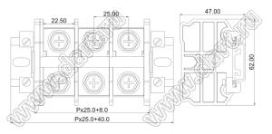 TD100-DG-25.0 клеммник на DIN рейку, двухрядные, с крышкой; шаг=25,0мм; I max=150/150А; U=600/1000В; 1-xx-конт.