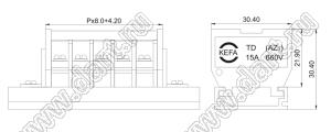 TD15-8.0 клеммник на DIN рейку, двухрядные, с крышкой; шаг=8,0мм; I max=20/24А; U=300/450В; 1-xx-конт.