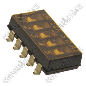 DMR-05-T-V-T/R (SWD4-5)-2.54 переключатель для поверхностного (SMD) монтажа с утопленными токателями; шаг 2,54мм; 5-позиц.