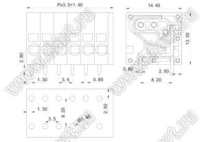 KF205R-3.5-01P-14 клеммник нажимной, угловой; шаг=3,5мм; I max=10/10А; U=300/250В; 1-xx-конт.