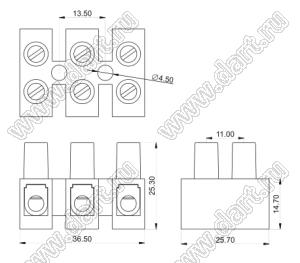 KF12HWP-01P -17 клеммник электромонтажный; шаг=12мм; I max=30/41А; U=600/500В; 1-конт.