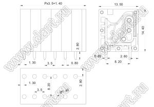 KF205V-3.5-01P-14 клеммник нажимной, прямой; шаг 3,5мм; I max=10/10А; U=300/250В; 1-конт.