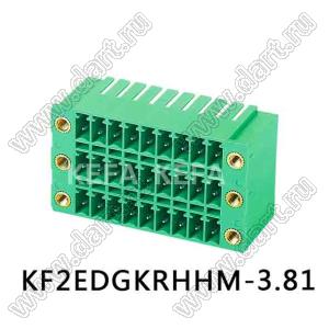 KF2EDGKRHHM-3.81-3x11P-14 клеммник разъемный - вилка на плату трехрядная угловая с монтажными втулками; шаг 3,81мм; I max=8/7А (UL/ICT); U=300/250В (UL/ICT); 3x11-конт.