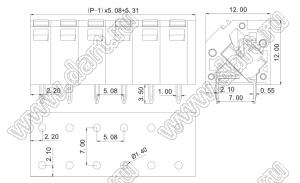 KF250NH-5.08-01P-14 клеммник нажимной, прямой, с входами проводов под углом; шаг=5,08мм; I max=8/15А; U=300/450В; 1-xx-конт.