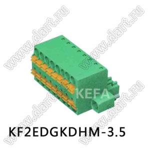 KF2EDGKDHM-3.5-22P-14 розетка двухрядная на провод с прямыми входами проводов под пружинные зажимы, с монтажными ушами; шаг=3,5мм; I max=8/7А (UL/ICT); U=300/250В (UL/ICT); 11-конт.