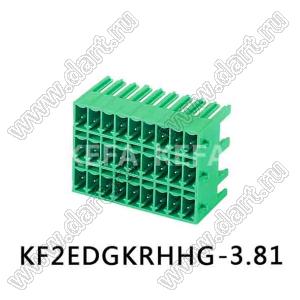 KF2EDGKRHHG-3.81-3x04P-14 клеммник разъемный - вилка на плату трехрядная угловая с боковыми защелками; шаг 3,81мм; I max=8/7А (UL/ICT); U=300/250В (UL/ICT); 3x04-конт.