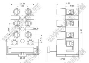 KF801-06P-11  блочный держатель (клеммная колодка с держателем предохранителя) с предохранительной; шаг=10мм; I max=20/20А; U=300/450В; 6-конт.